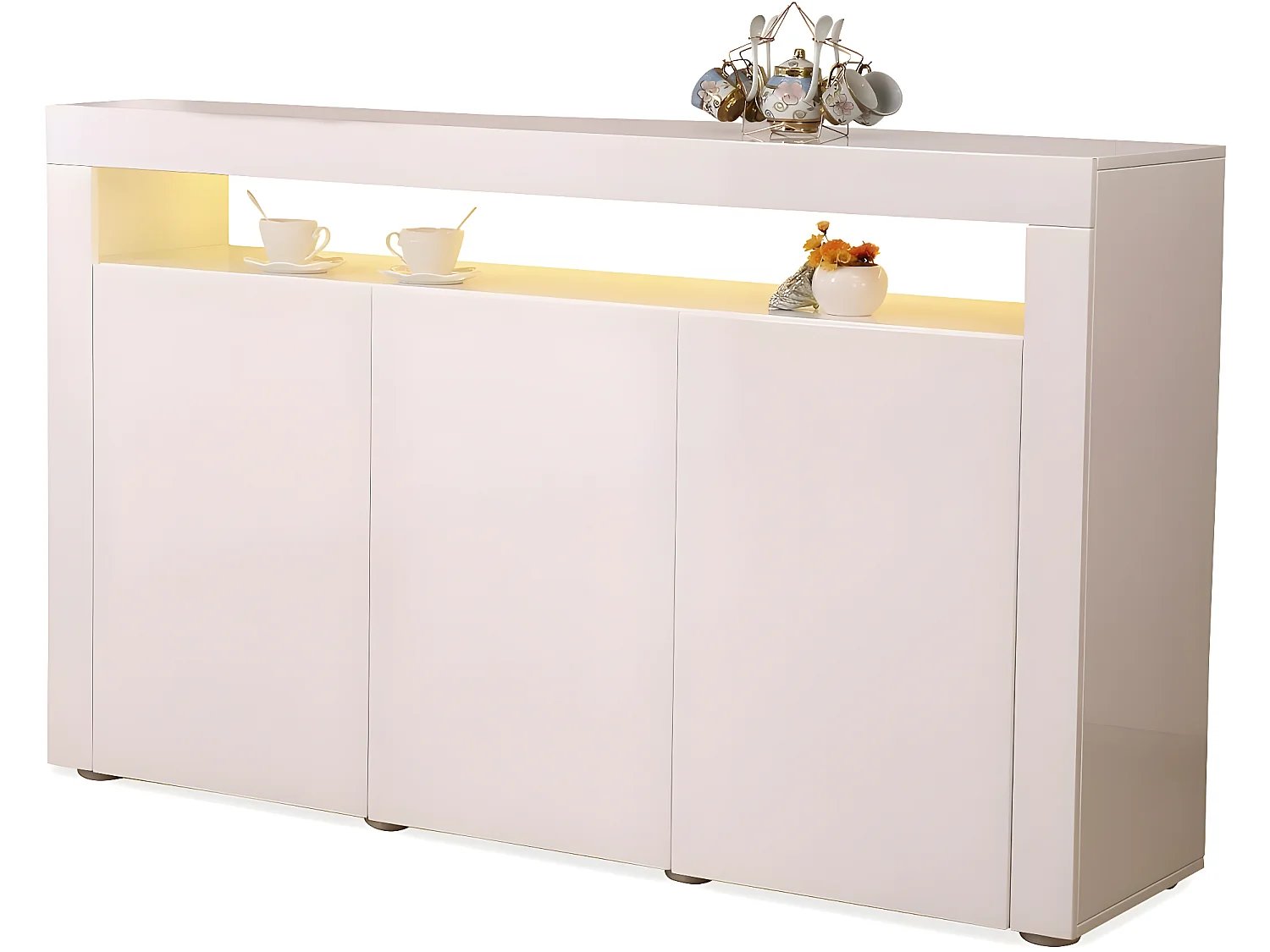 Buffet LED "Bogota" - 155 x 40 x 92 cm - Blanc laqué
