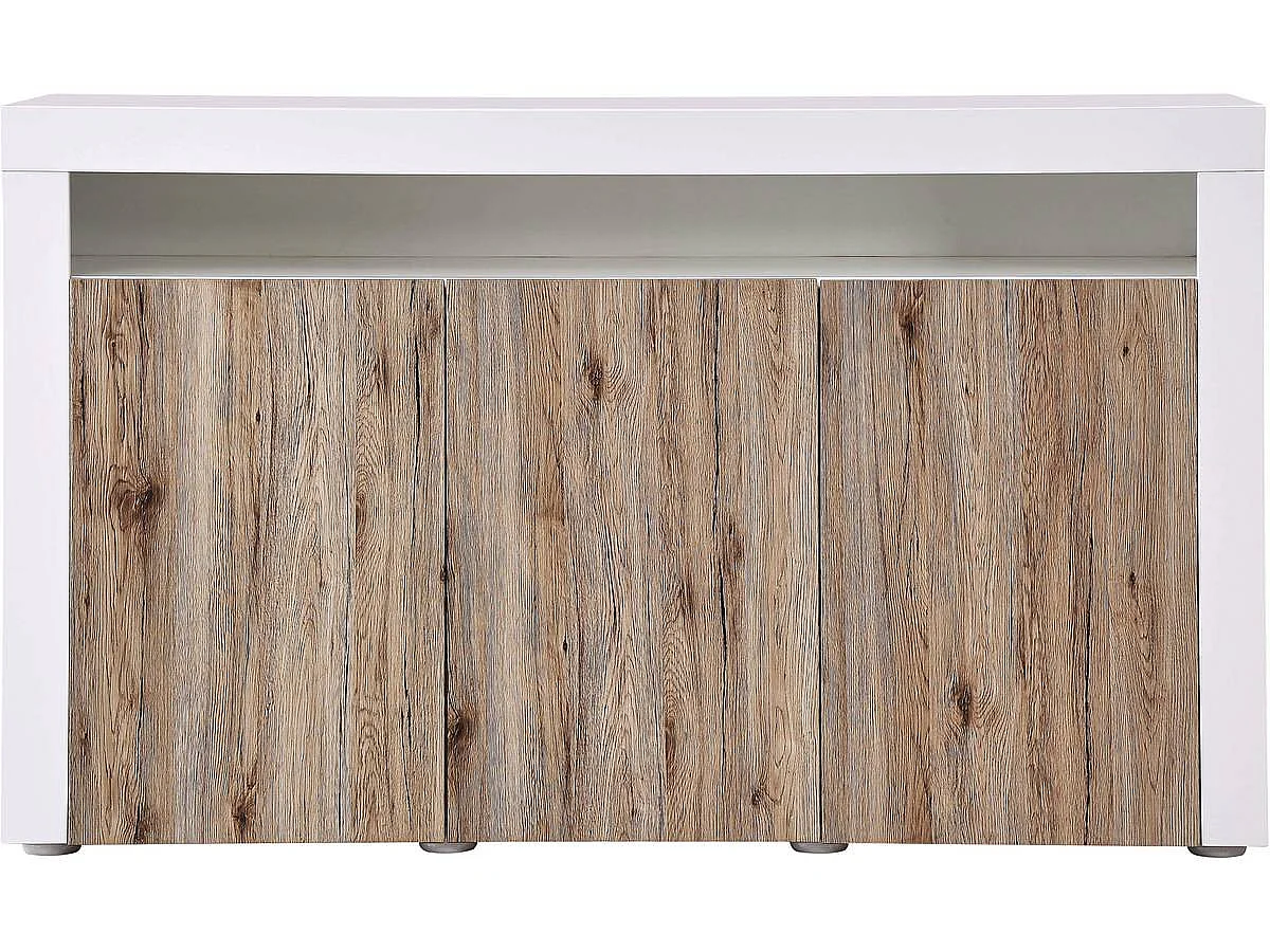 Buffet LED "Bogota" - 155 x 40 x 92 cm - Chêne / Blanc laqué