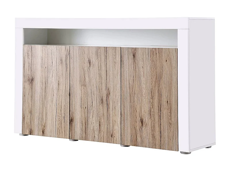Credenza Buffet a LED "Bogota" - 155 x 40 x 92 cm -Rovere / bianco laccato