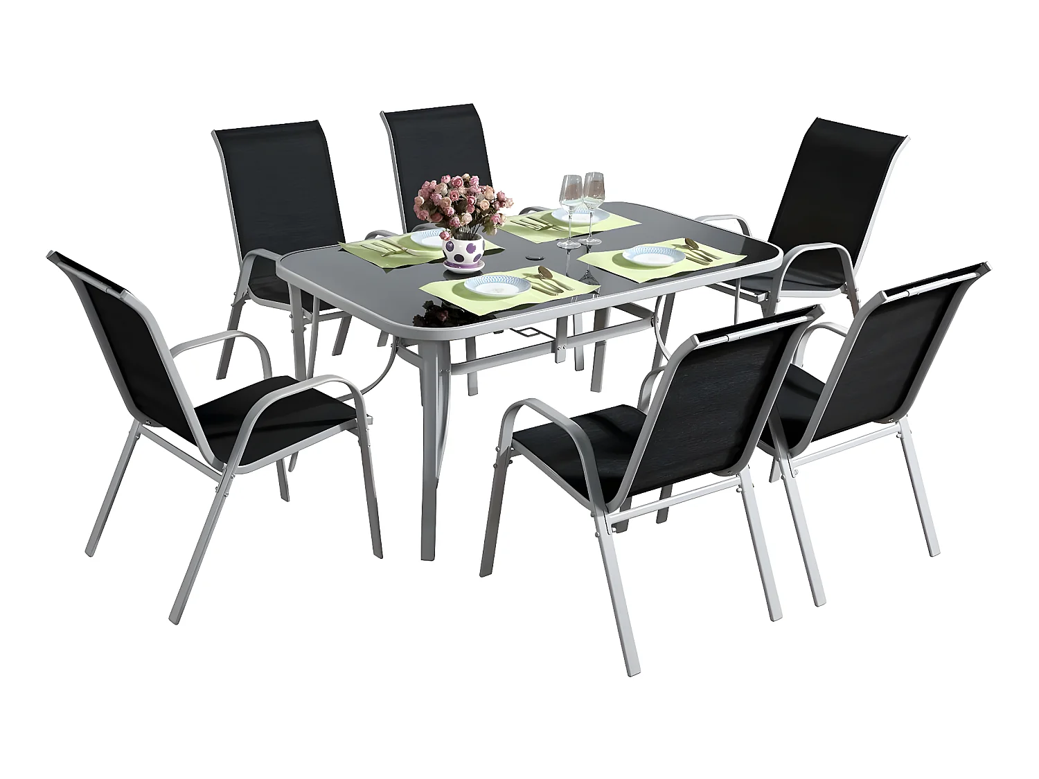 Salon de jardin en textilène "Cordoba" - Phoenix - 6 places - Noir