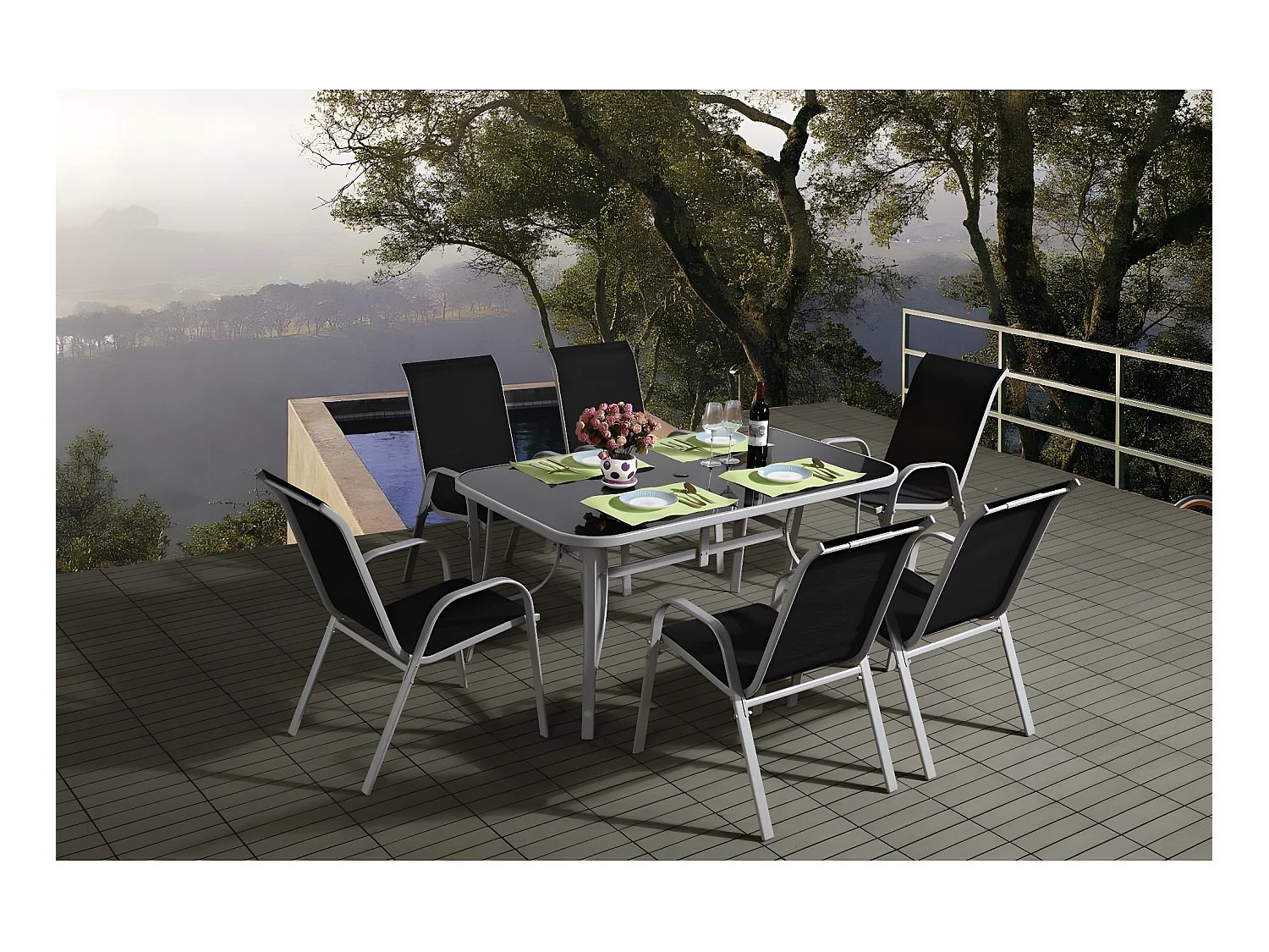 Salon de jardin en textilène "Cordoba" - Phoenix - 6 places - Noir