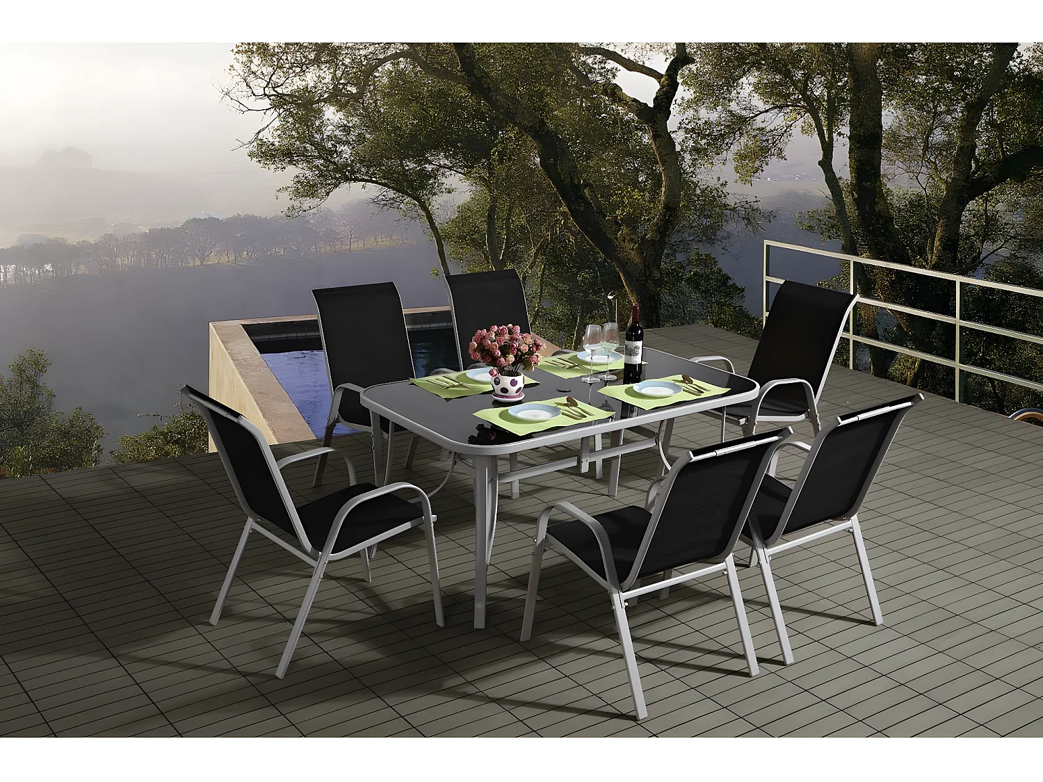 Tuinset van textilene "Cordoba" Phoenix 6 plaatsen Zwart - Modern en gezellig design