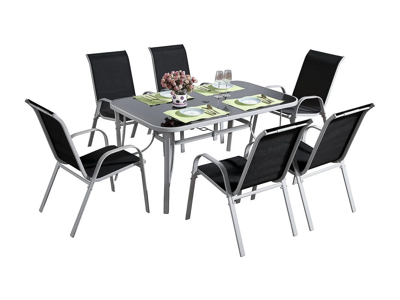 Salon de jardin en textilène "Cordoba" - Phoenix - 6 places - Noir