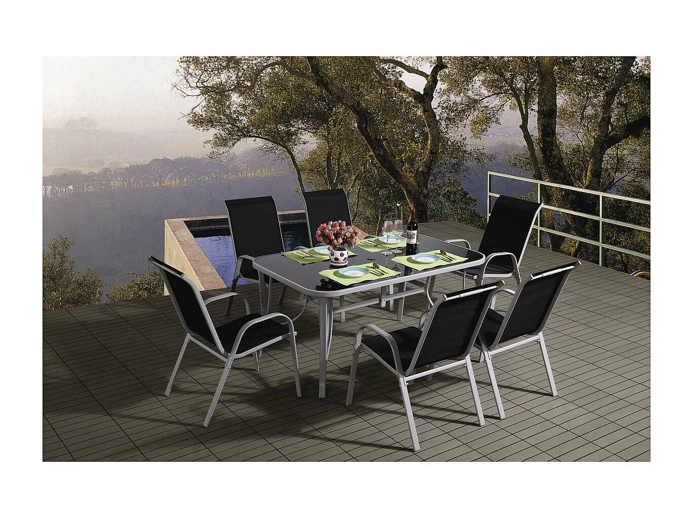 Salon de jardin en textilène "Cordoba" - Phoenix - 6 places - Noir