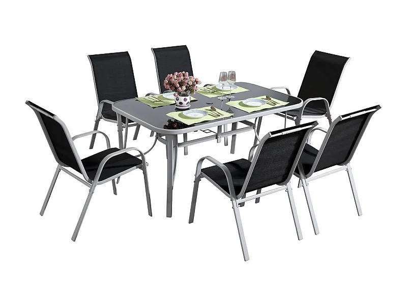 Salon de jardin en textilène "Cordoba" - Phoenix - 6 places - Noir