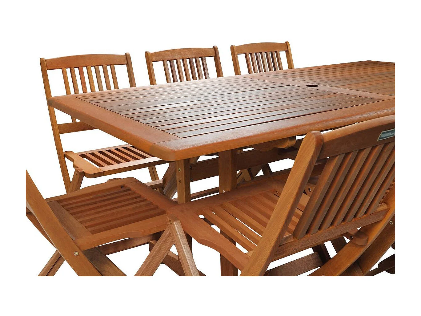 Table et chaises de jardin en bois exotique "Hongkong" - Table fixe + 8 chaises pliantes