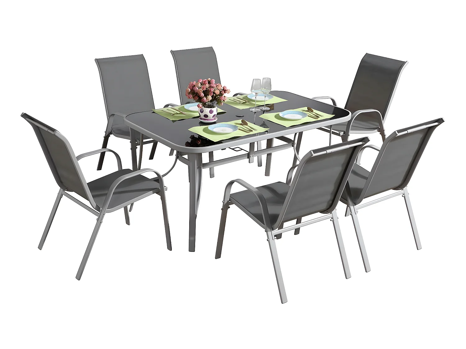 Salon de jardin textilène "cordoba + Porto" 6 personnes gris clair