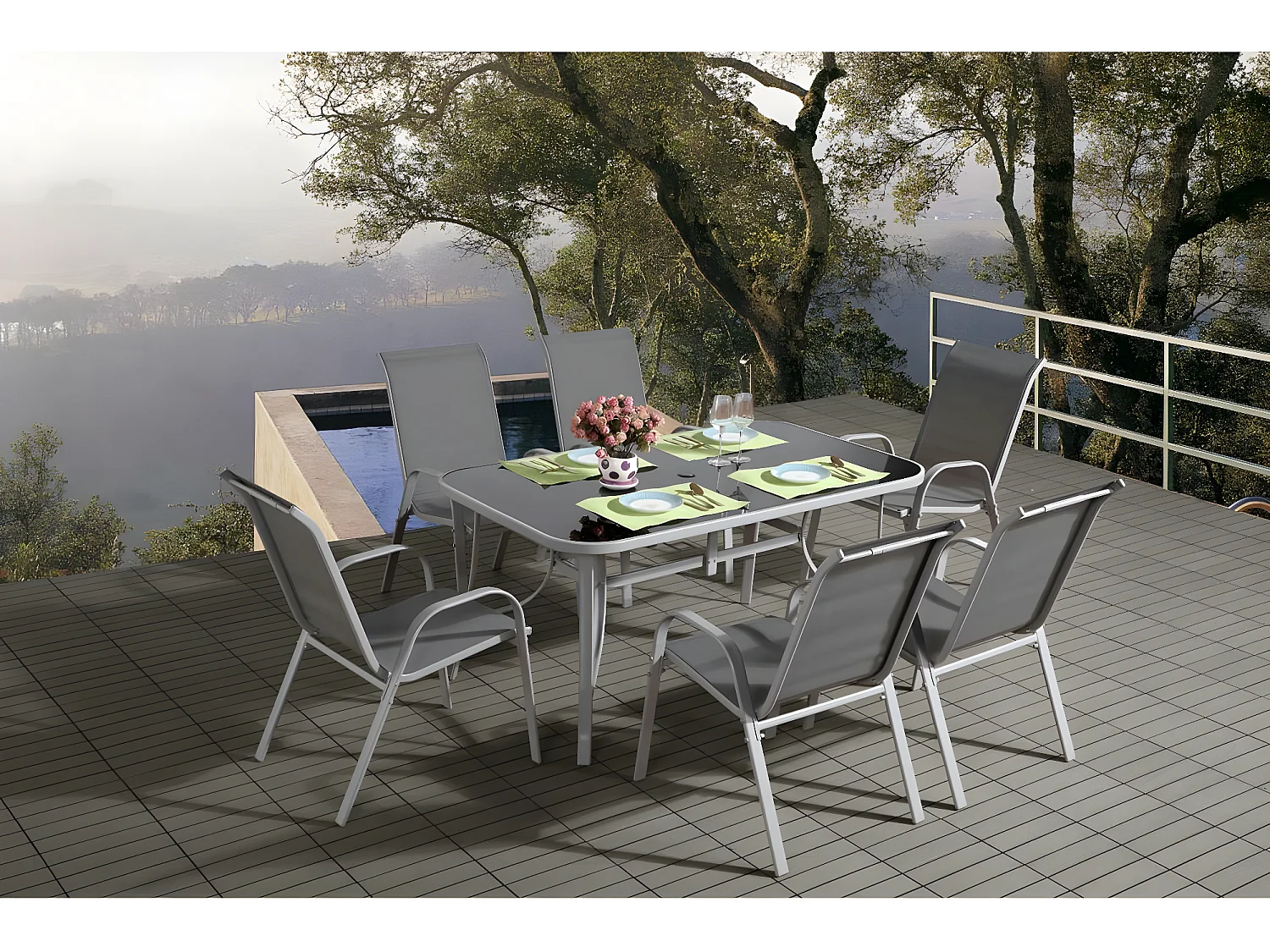 Tuinset 6 personen tuinmeubelen textileen "Cordoba + Porto" lichtgrijs