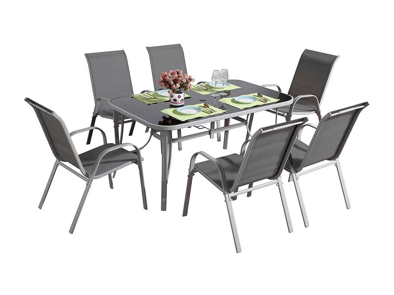 Salon de jardin textilène "cordoba + Porto" 6 personnes gris clair