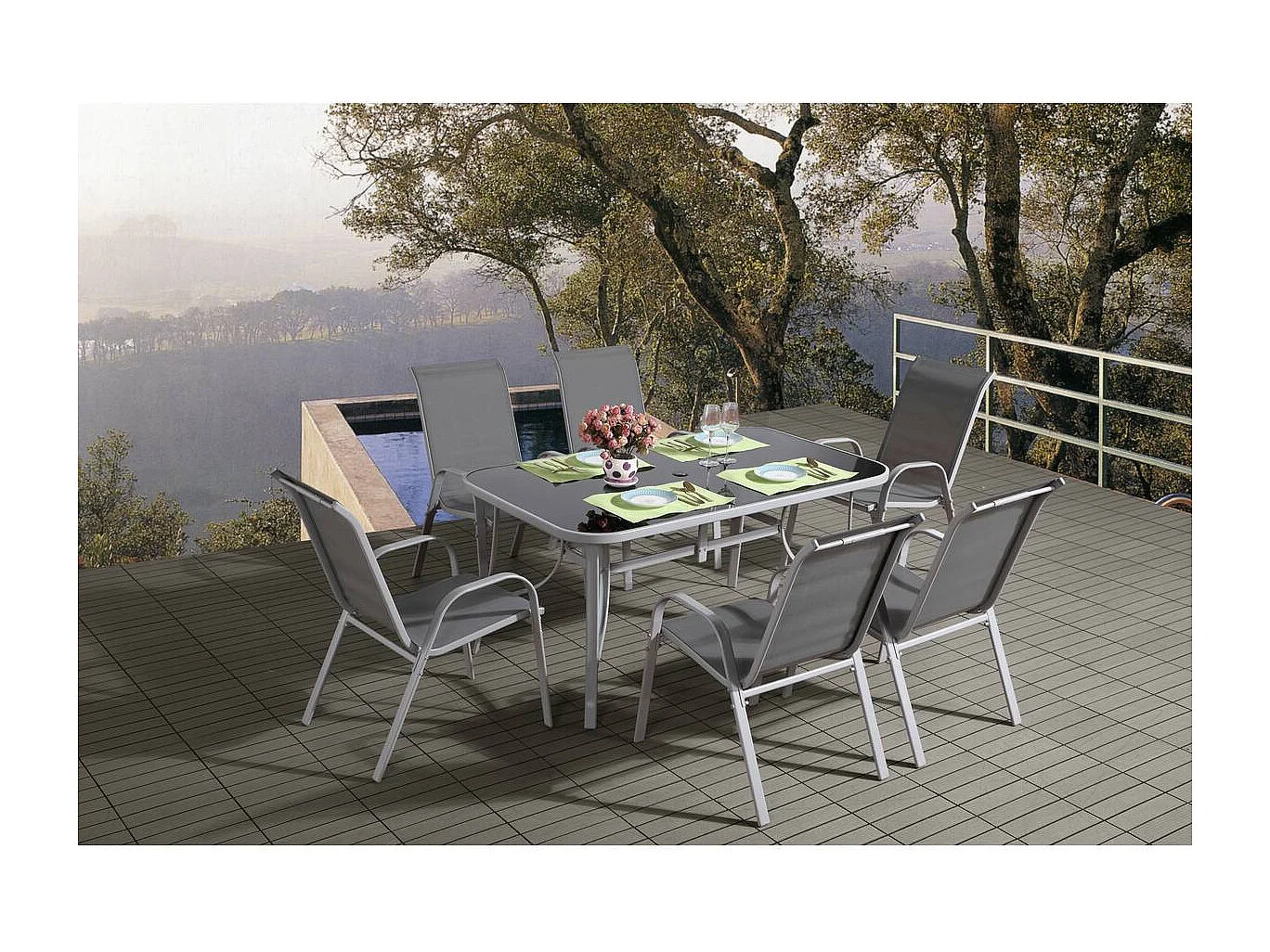 Salon de jardin textilène "cordoba + Porto" 6 personnes gris clair