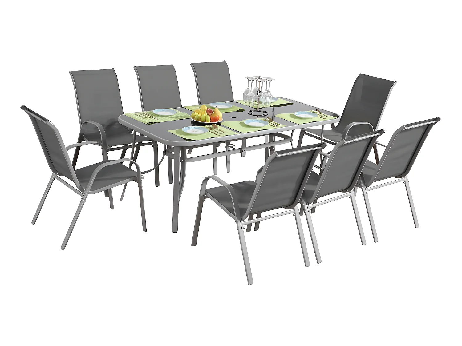 Salon de jardin textilène "cordoba + Porto" 8 personnes gris clair