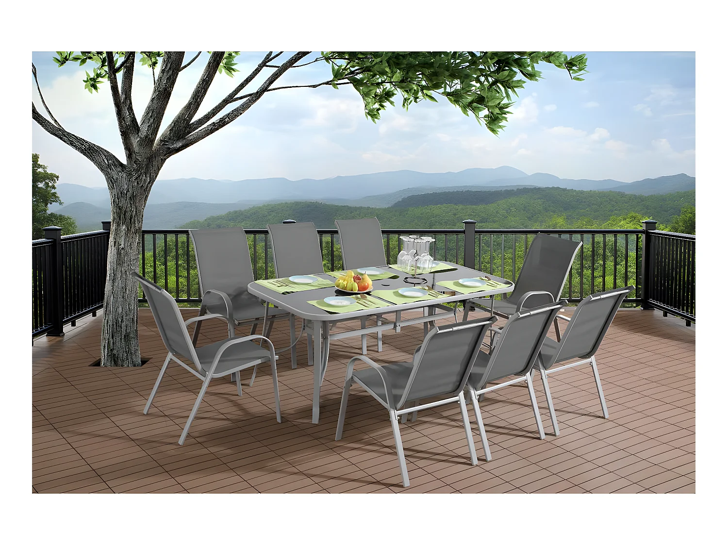 Salon de jardin textilène "cordoba + Porto" 8 personnes gris clair