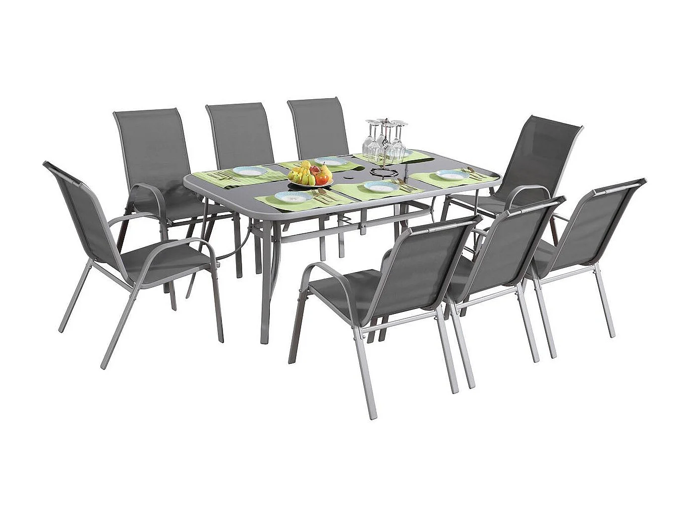 Salon de jardin textilène "cordoba + Porto" 8 personnes gris clair