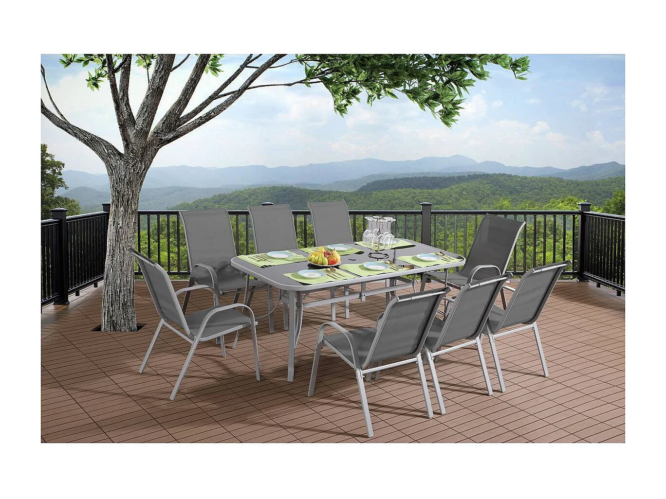 Salon de jardin textilène "cordoba + Porto" 8 personnes gris clair