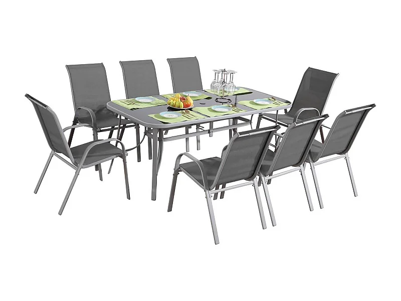 Salon de jardin textilène "cordoba + Porto" 8 personnes gris clair