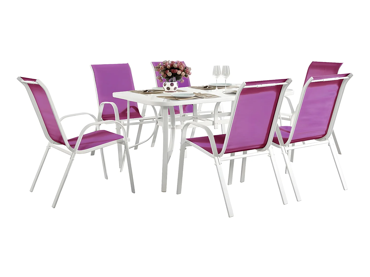 Salon de jardin en textilène "Cordoba" - Phoenix - 6 places - Fuschia