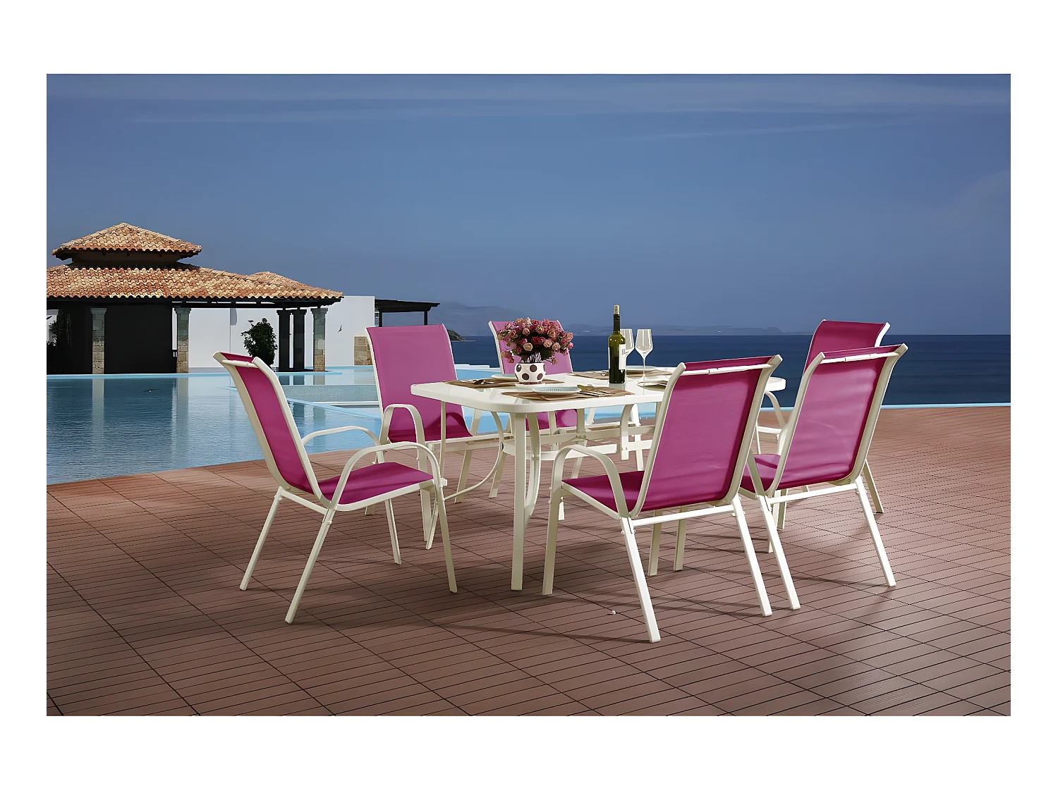 Salon de jardin en textilène "Cordoba" - Phoenix - 6 places - Fuschia