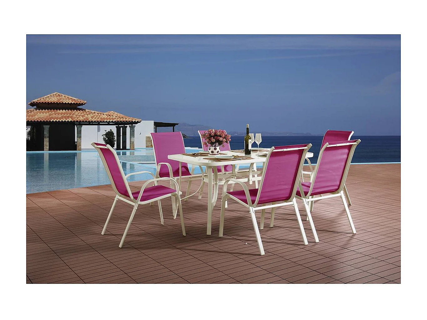 Salon de jardin en textilène "Cordoba" - Phoenix - 6 places - Fuschia