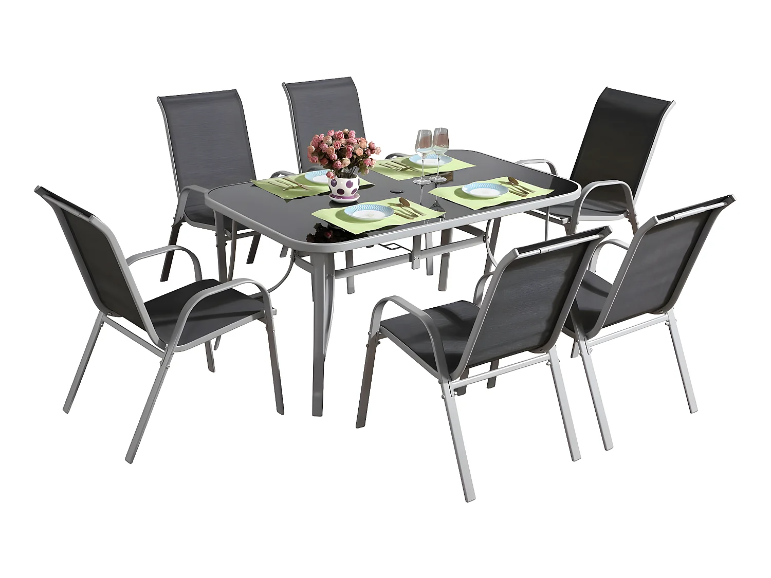 Salon de jardin en textilène "Cordoba" - Phoenix - 6 places - Gris foncé