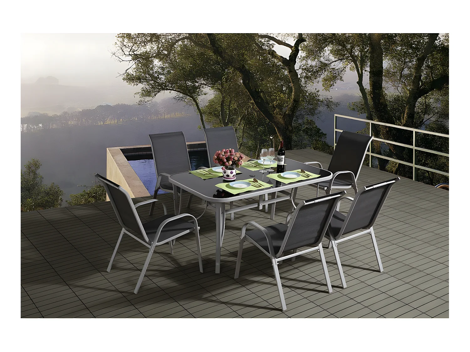 Salon de jardin en textilène "Cordoba" - Phoenix - 6 places - Gris foncé