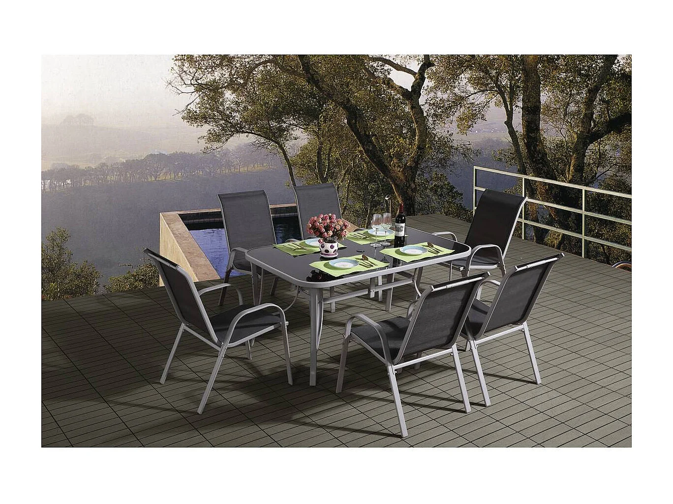 Salon de jardin en textilène "Cordoba" - Phoenix - 6 places - Gris foncé