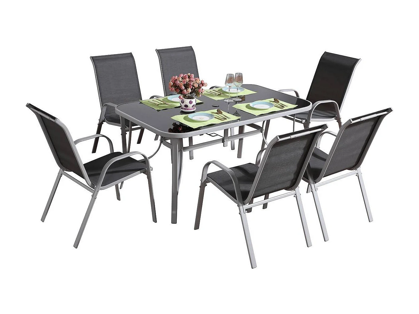 Salon de jardin en textilène "Cordoba" - Phoenix - 6 places - Gris foncé