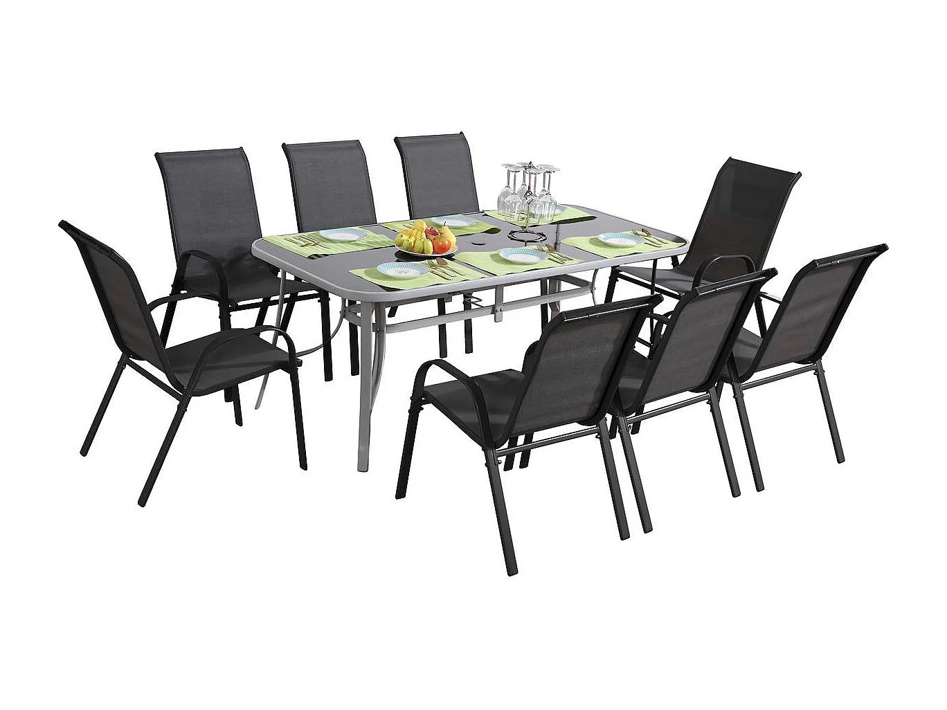 Salon de jardin textilène "cordoba + Porto" 8 personnes gris foncé