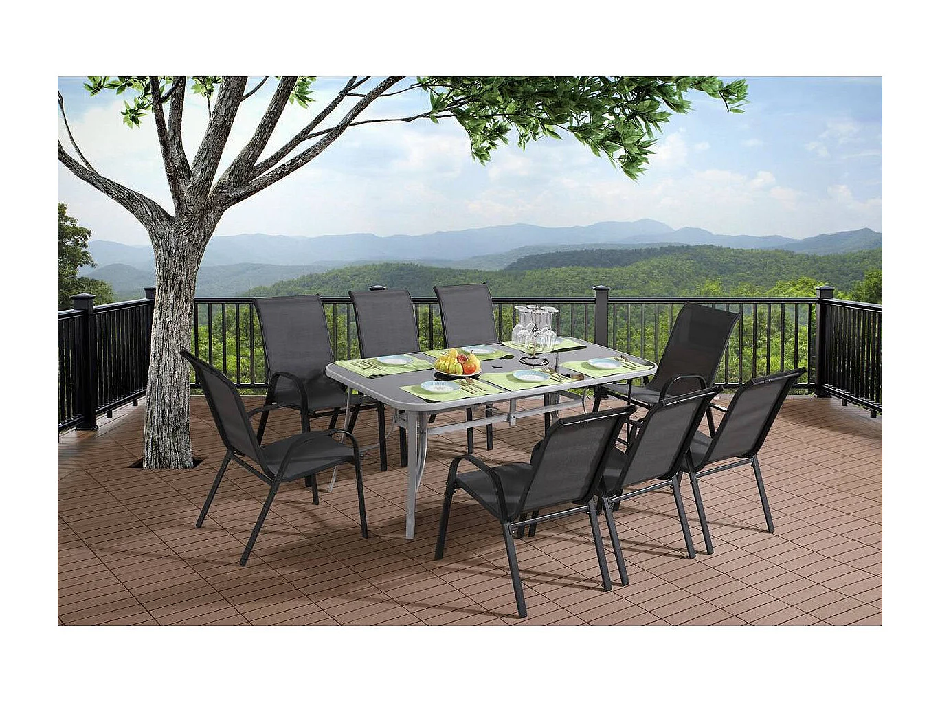 Salon de jardin textilène "cordoba + Porto" 8 personnes gris foncé