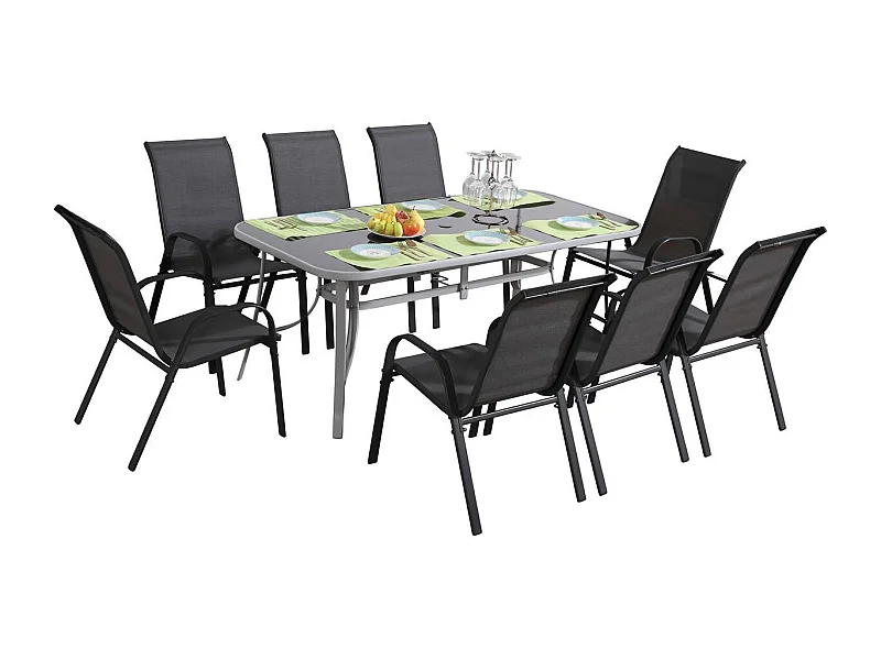 Salon de jardin textilène "cordoba + Porto" 8 personnes gris foncé