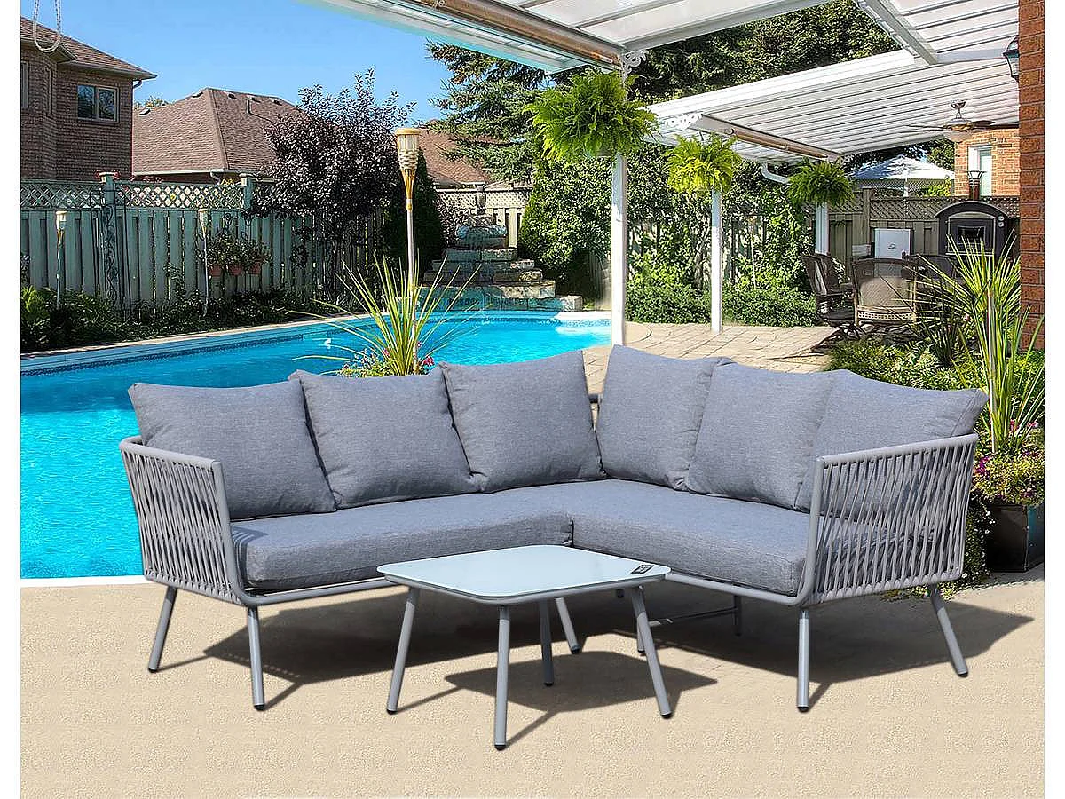 Conjunto de sofás Modern Zanzibar Light Grey de 3 lugares + 2 lugares com ratã de resina - Móveis de exterior