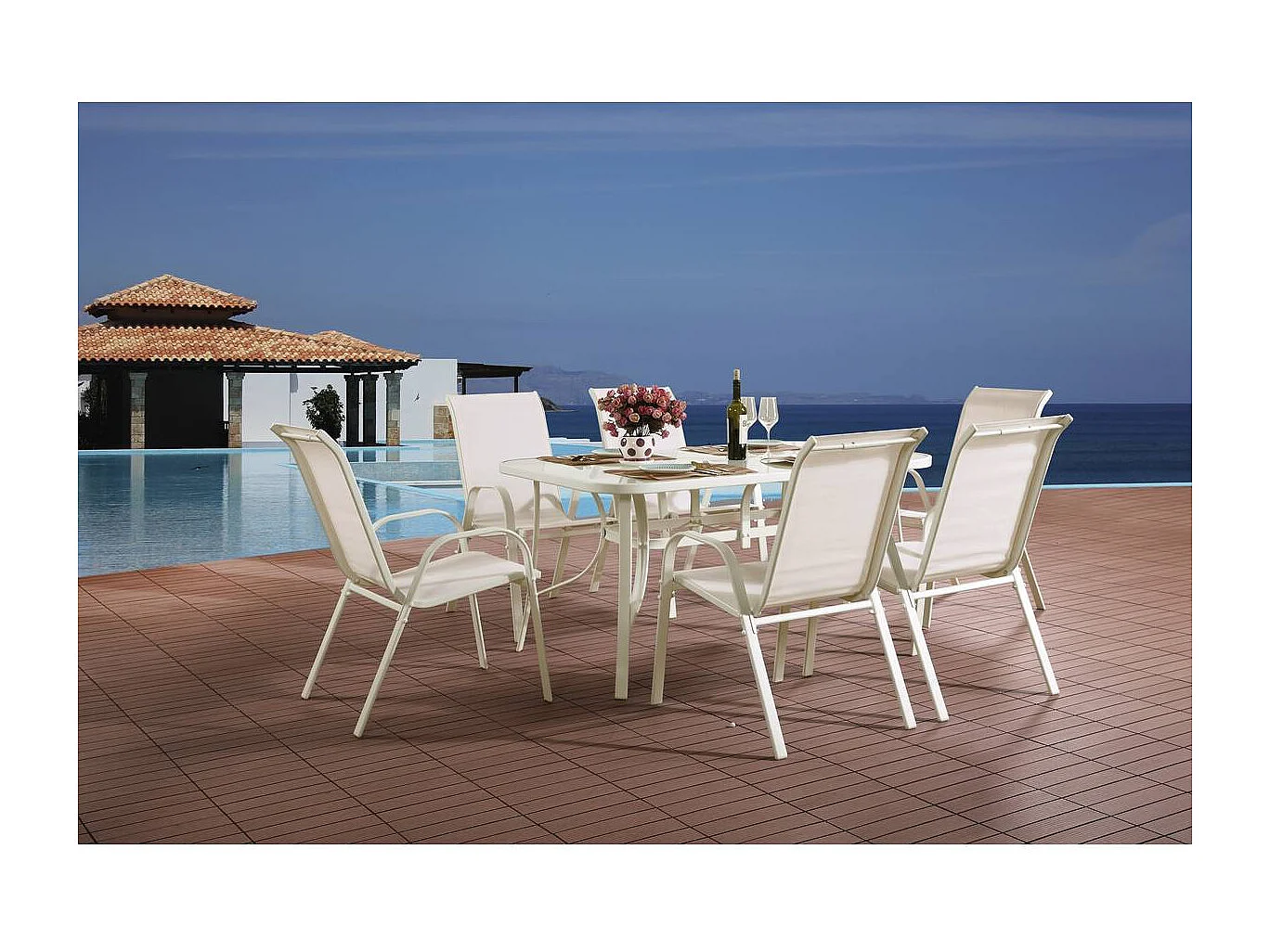 Table et chaises de jardin en textilène "Cordoba" - Phoenix - 6 places - Ecru