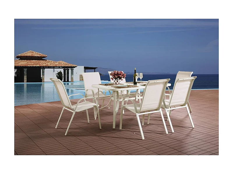 Table et chaises de jardin en textilène "Cordoba" - Phoenix - 6 places - Ecru