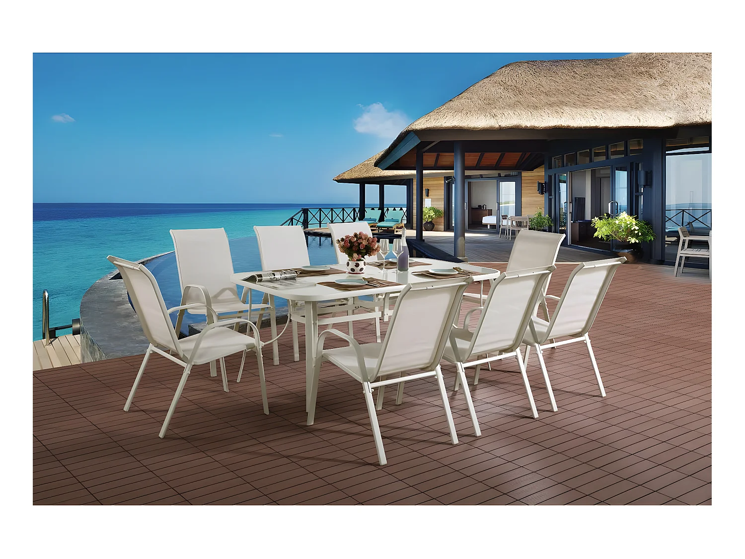 Salon de jardin en textilène "Cordoba XL 180"- Phoenix - Ecru