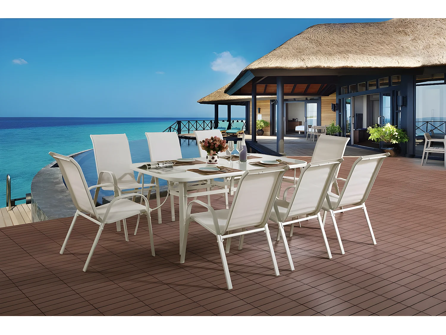 Salon de jardin en textilène "Cordoba XL 180"- Phoenix - Ecru