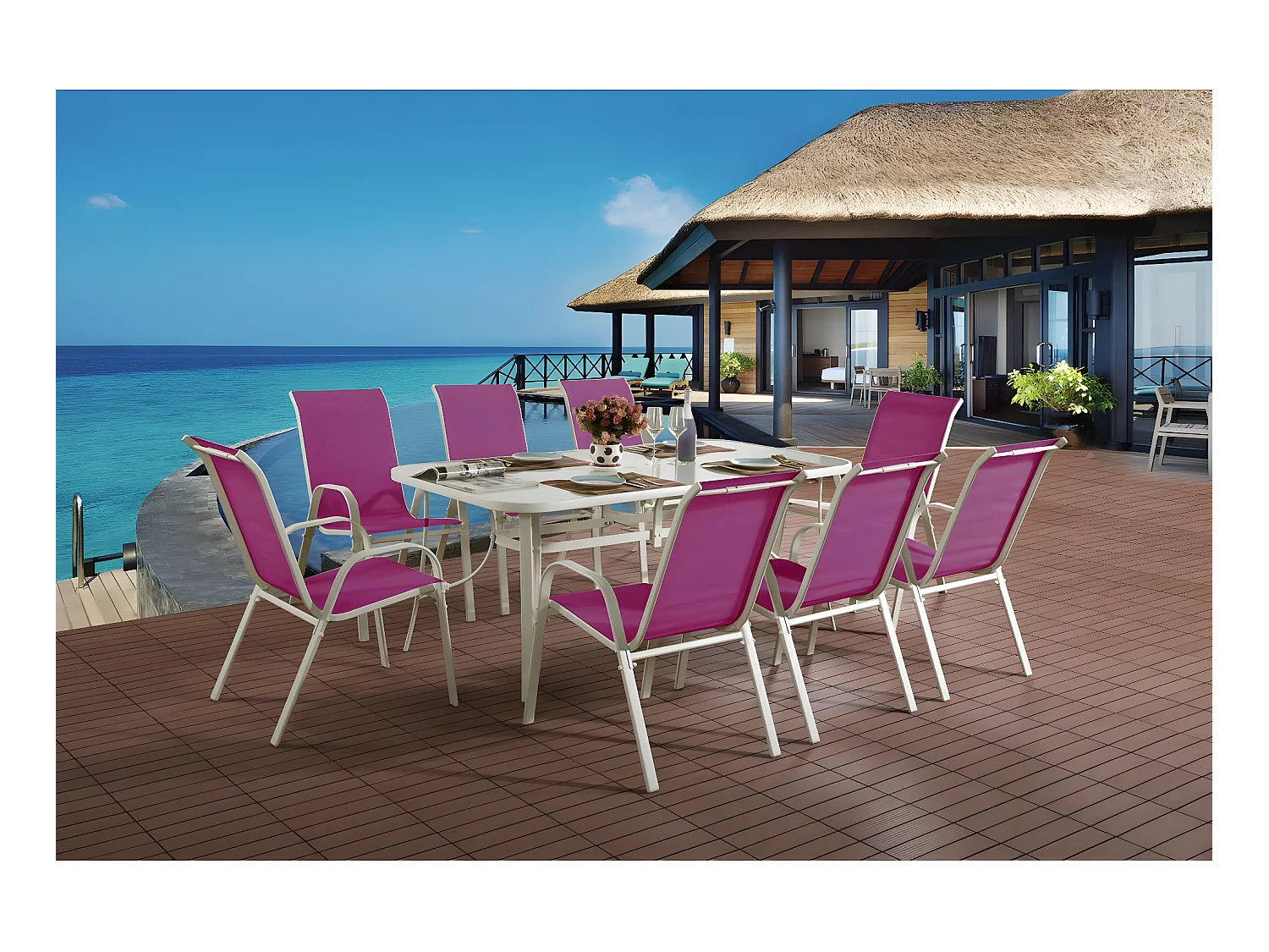 Conjunto de jardim "Cordoba XL 180" Phoenix Fuschia - Design moderno em aço e textilene para suas refeições ao ar livre