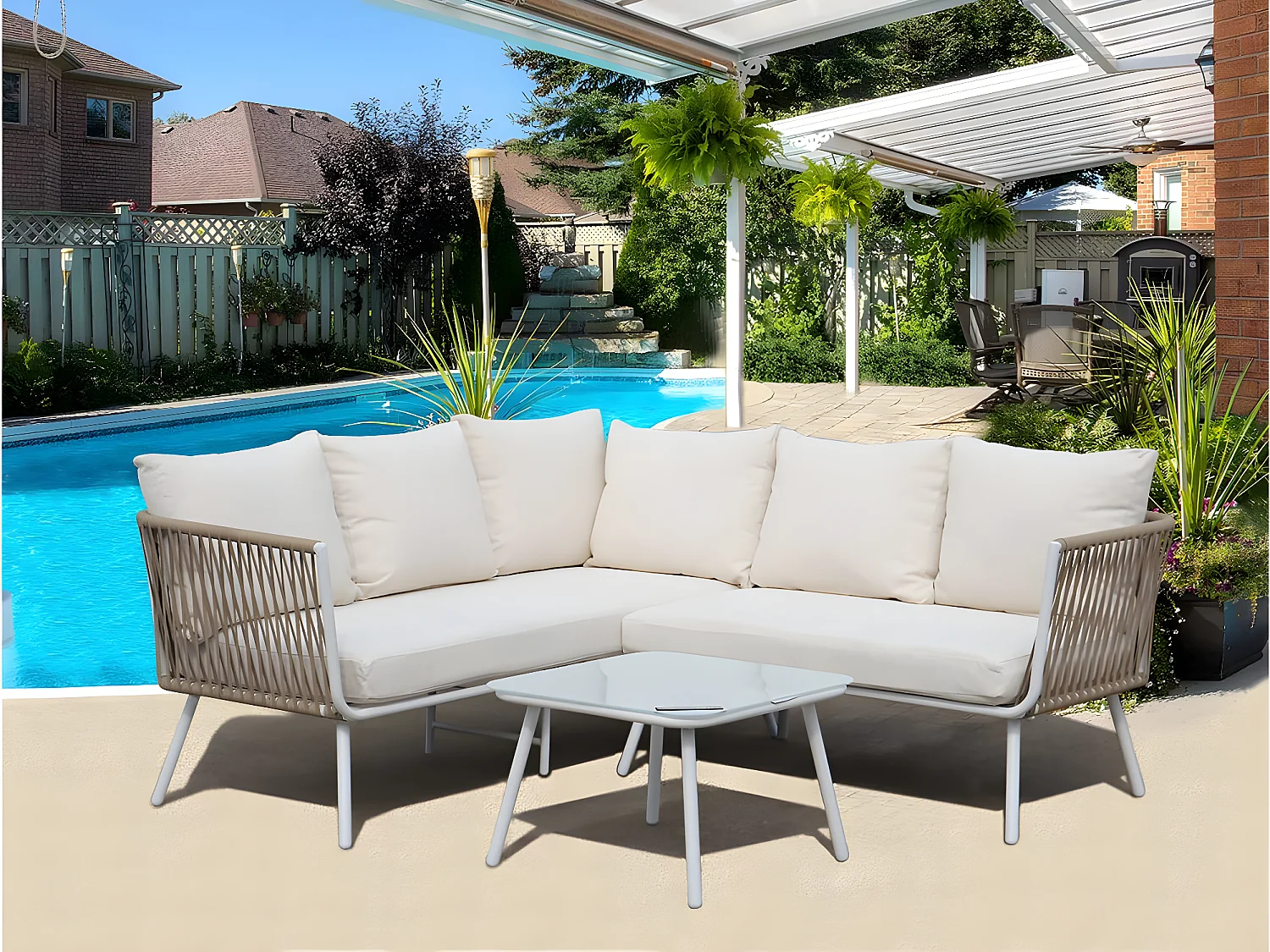 Salon de jardin en corde tressée "Zanzibar" - Ecru