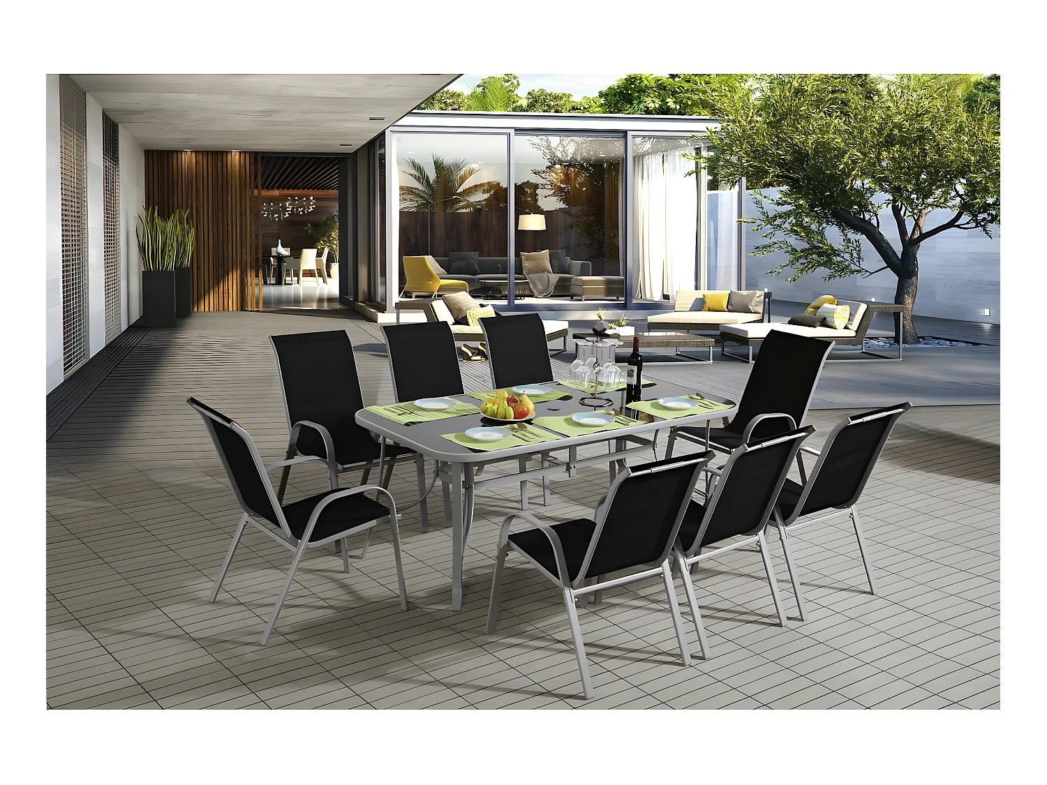 Conjunto de jardim "Cordoba XL 180" - Phoenix - Preto, estrutura em aço e assento em textilene