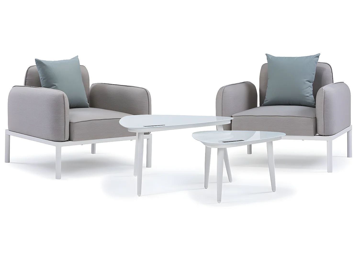 Gartenlounge aus Stoff "Sevilla" - 2 Sessel + 2 Couchtische - Grau