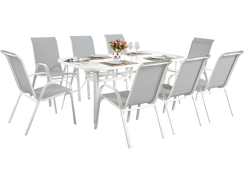 Conjunto de jardim "Cordoba XL 180" - Phoenix - Cinza: design moderno em aço e textilene para refeições ao ar livre