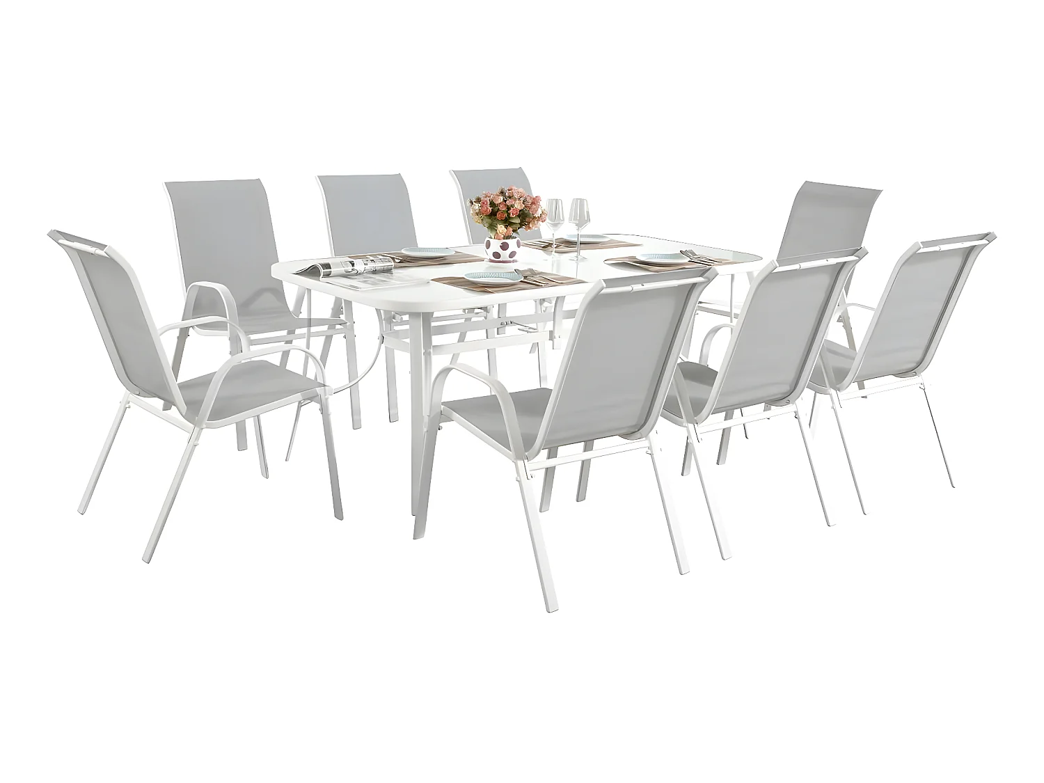 Tuinset "Cordoba XL 180" - Phoenix - Grijs: modern design van staal en textilene voor gezellige maaltijden buiten