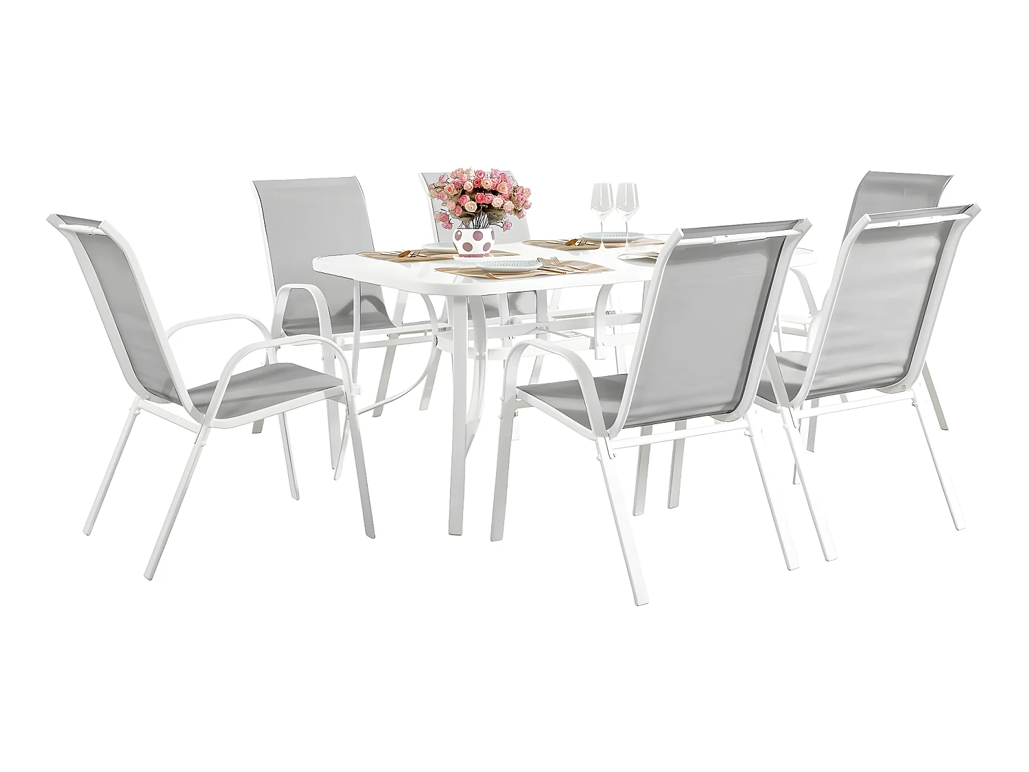 Conjunto De Jardín Mesa + 6 sillas de Textileno "Córdoba"  - Gris