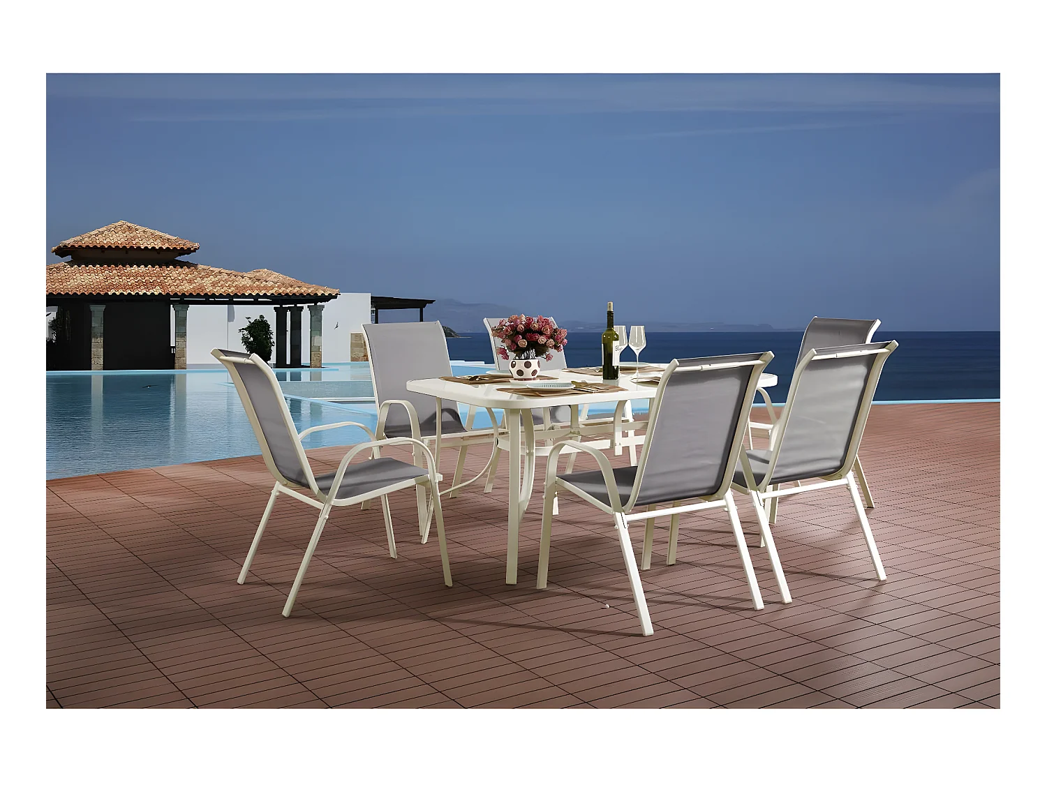 Conjunto De Jardín Mesa + 6 sillas de Textileno "Córdoba"  - Gris