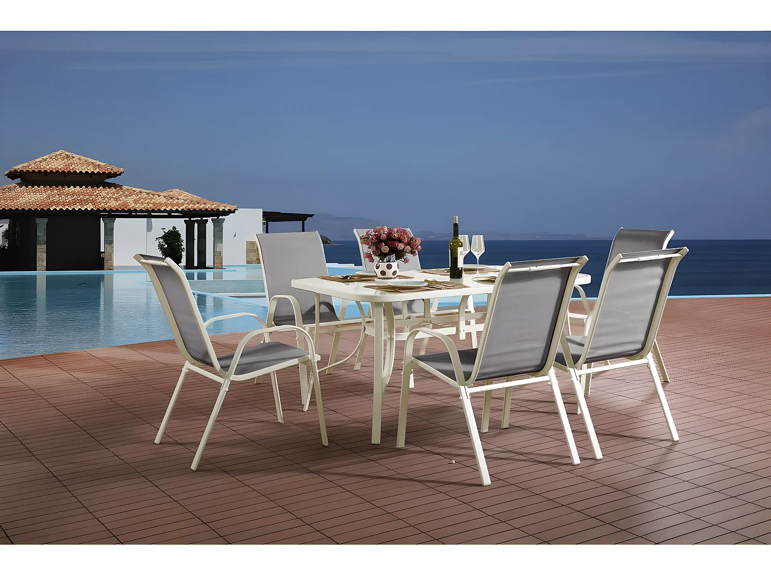 Salon de jardin en textilène "Cordoba" - Phoenix - 6  places - Gris