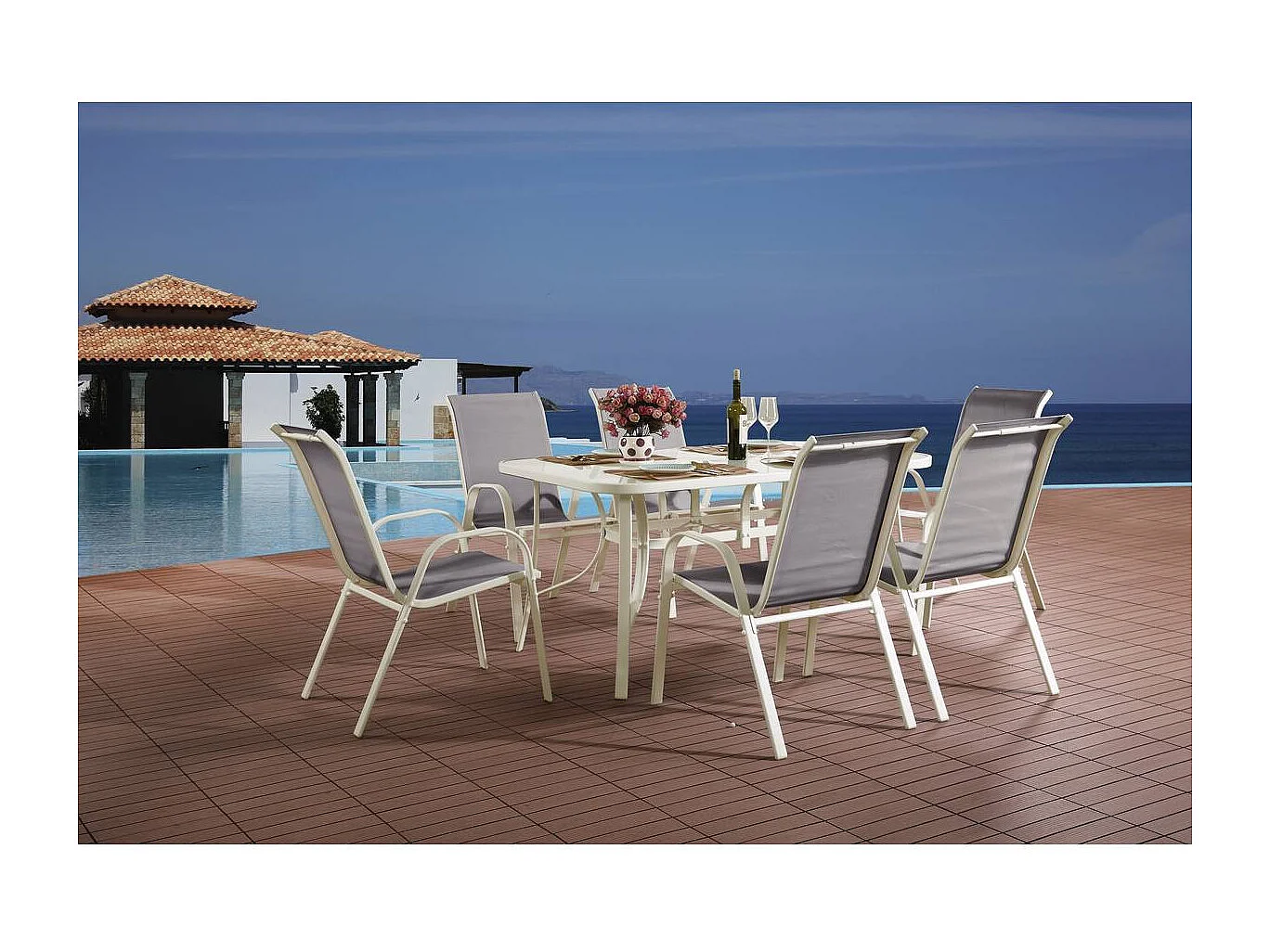 Conjunto De Jardín Mesa + 6 sillas de Textileno "Córdoba"  - Gris