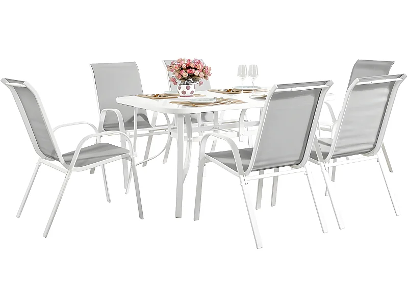 Conjunto De Jardín Mesa + 6 sillas de Textileno "Córdoba"  - Gris