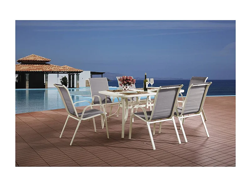 Conjunto De Jardín Mesa + 6 sillas de Textileno "Córdoba"  - Gris