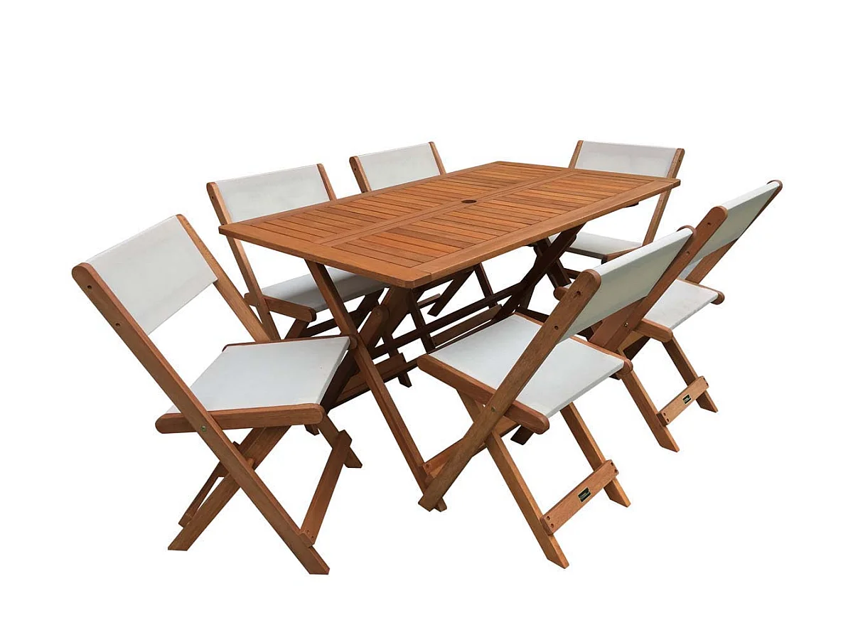 Salon de jardin repas "Séoul" - 1 Table + 6 chaises - Maple - Beige