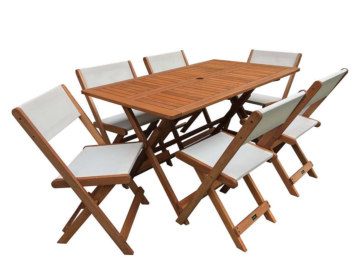 Salon de jardin repas "Séoul" - 1 Table + 6 chaises - Maple - Beige