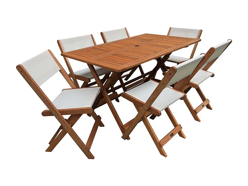Salon de jardin repas "Séoul" - 1 Table + 6 chaises - Maple - Beige