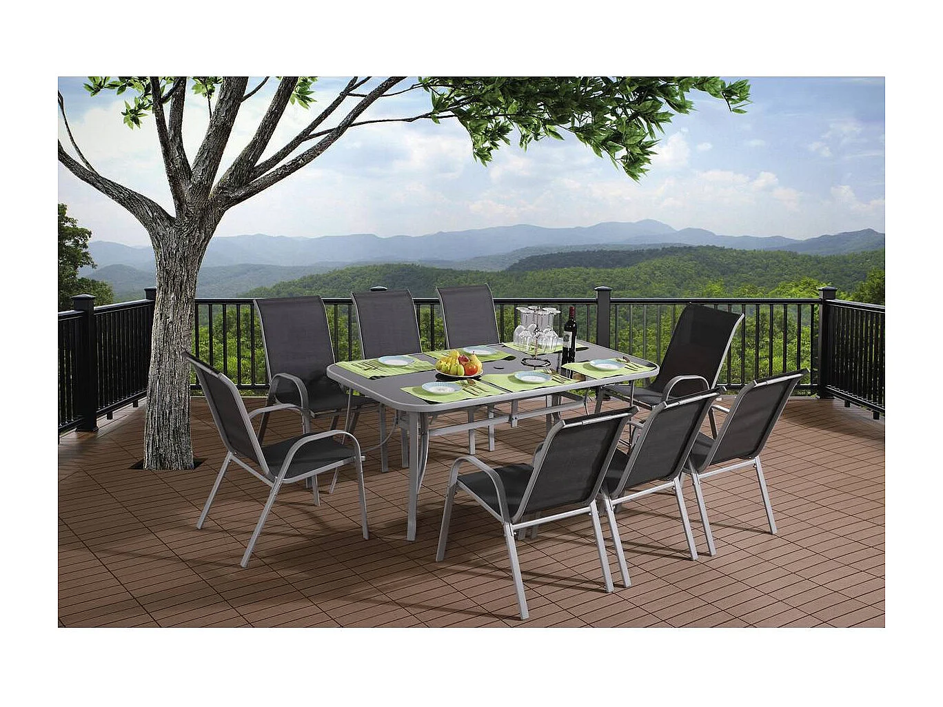 Conjunto de móveis de jardim de 8 lugares "Cordoba XL 180" - Phoenix - Cinza escuro